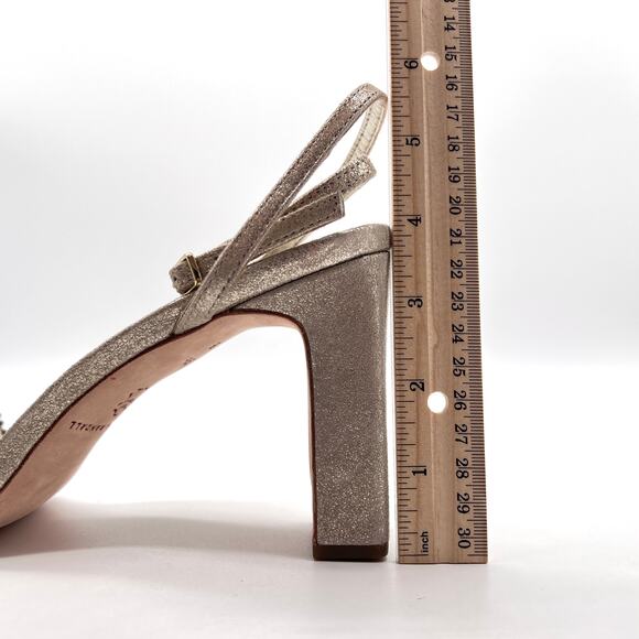 LOEFFLER RANDAL Shay Rhinestone Ankle Strap Sandal Women 9.5 Gold Silver Leather - Picture 11 of 11